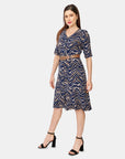 Vestido cuello v manga al codo Dimetry