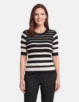 Blusa de punto con rayas banco y negro - Blusa, color beige - Vitos