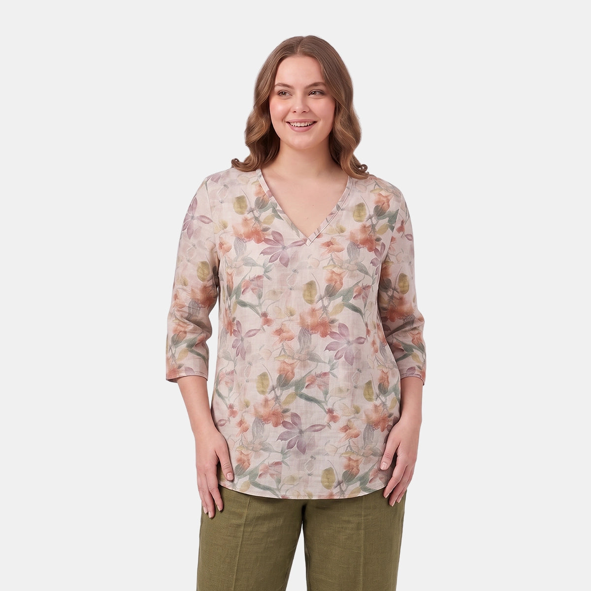 Blusa estampada cuello  v Curvy