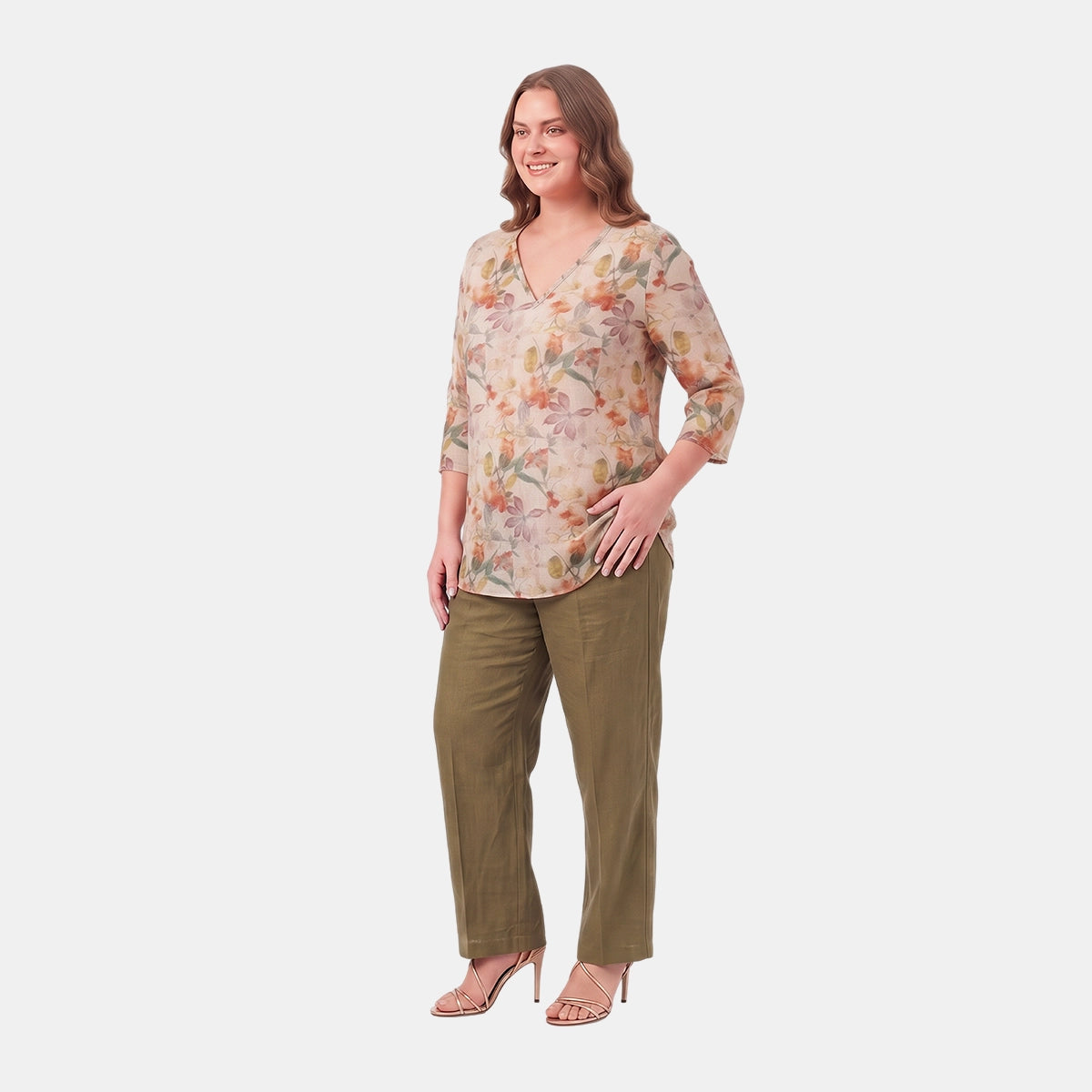 Blusa estampada cuello  v Curvy