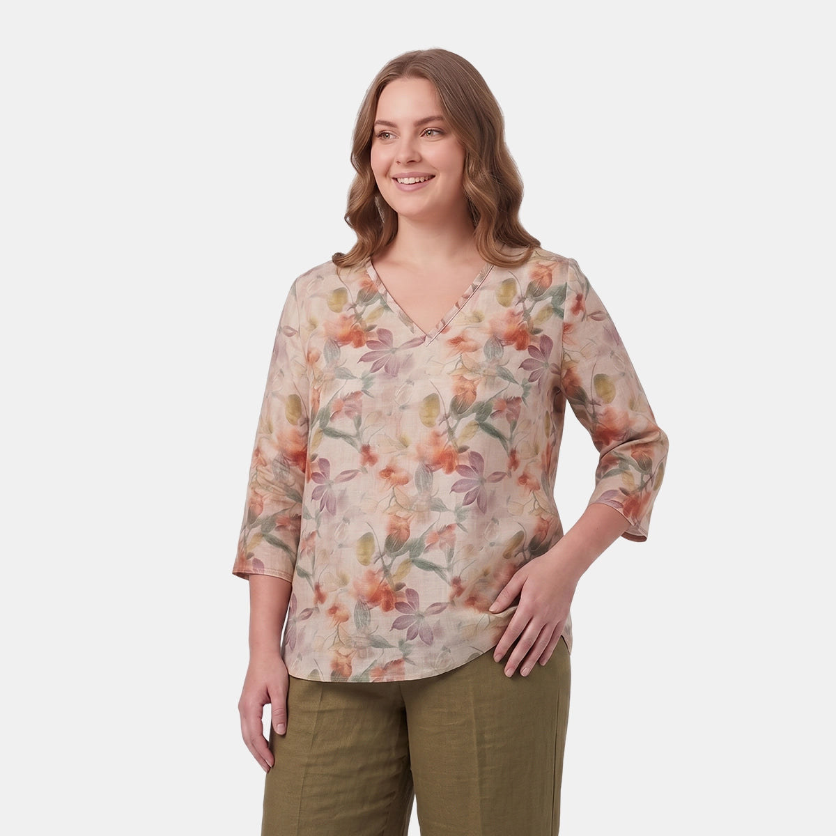 Blusa estampada cuello  v Curvy