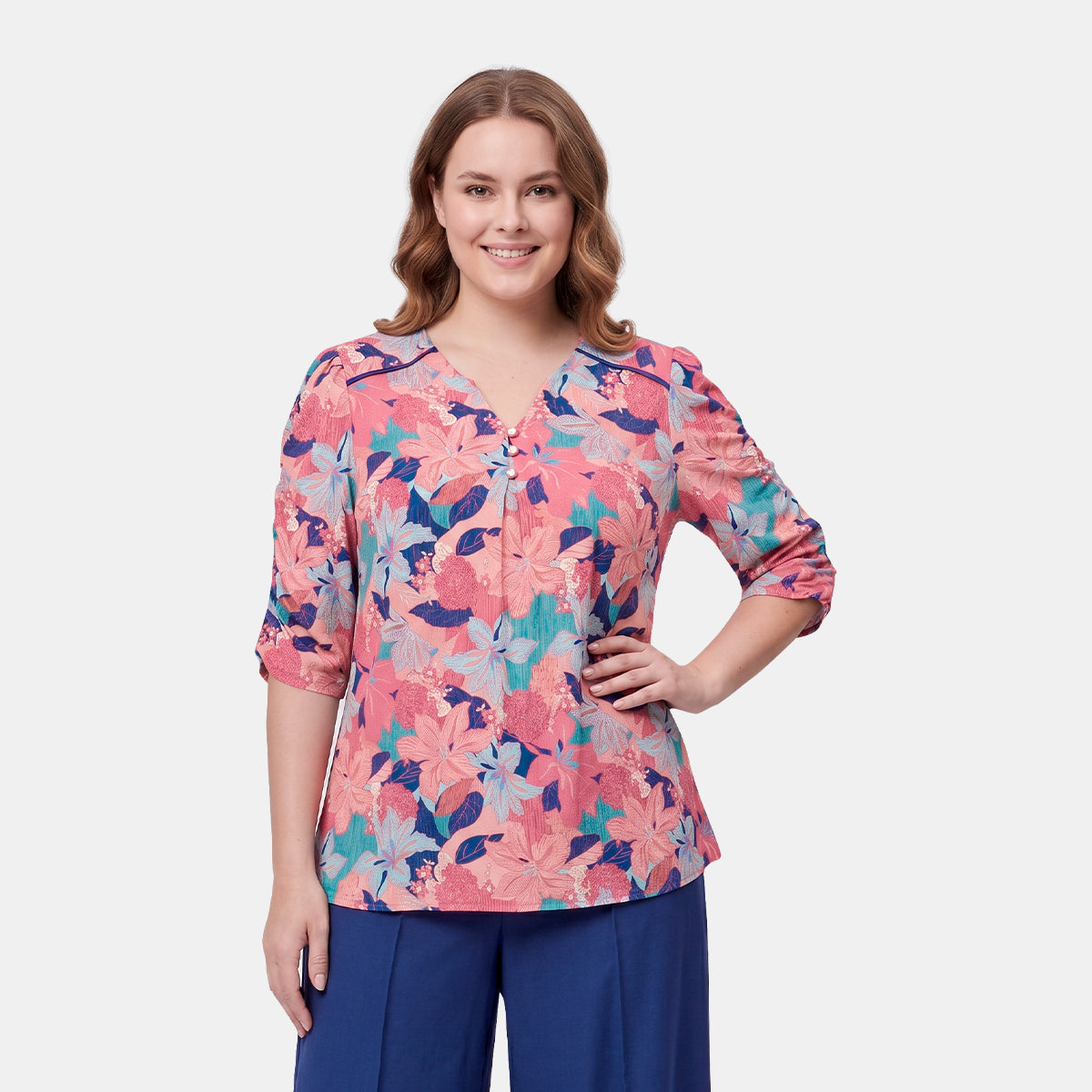 V68602 - Blusa con  fuelle manga fruncida Letizia Curvy
