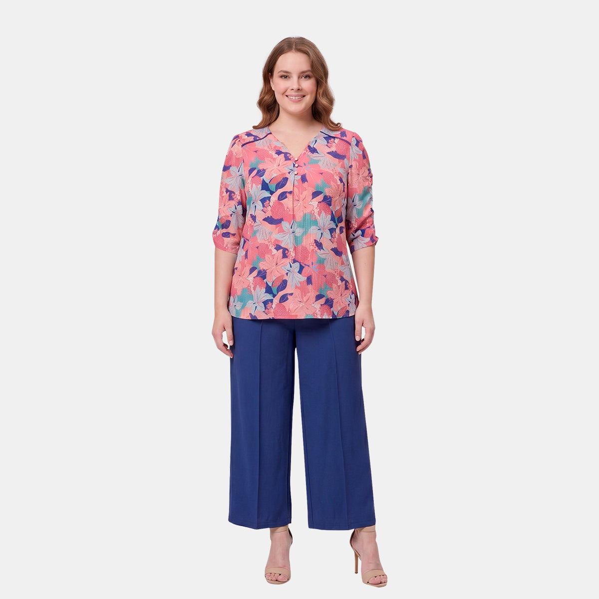 V68602 - Blusa con  fuelle manga fruncida Letizia Curvy