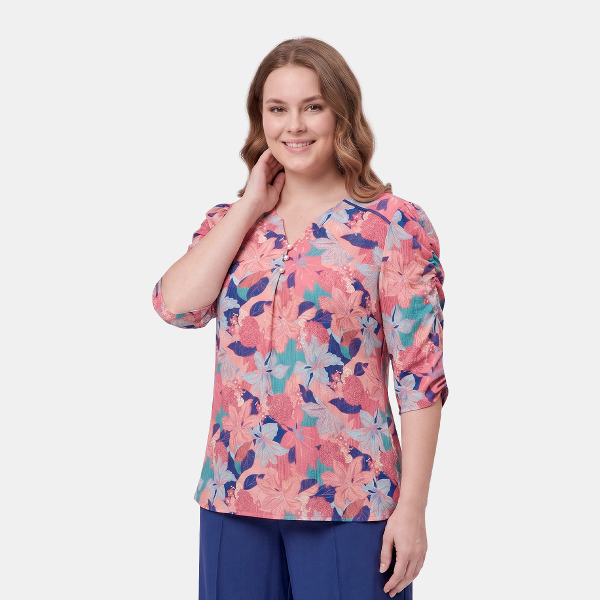 V68602 - Blusa con  fuelle manga fruncida Letizia Curvy