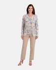 Cardigan estampado cuello redondo complemento