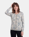 Cardigan estampado cuello redondo complemento estampado