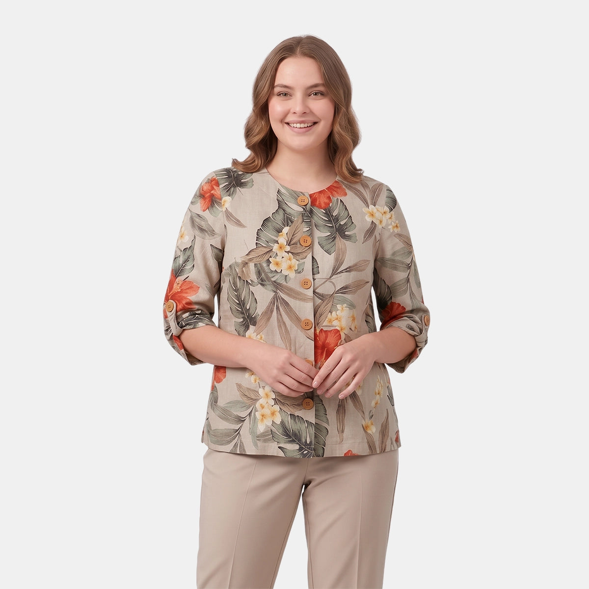 Saco estampado cuello redondo con elevador taniana Curvy