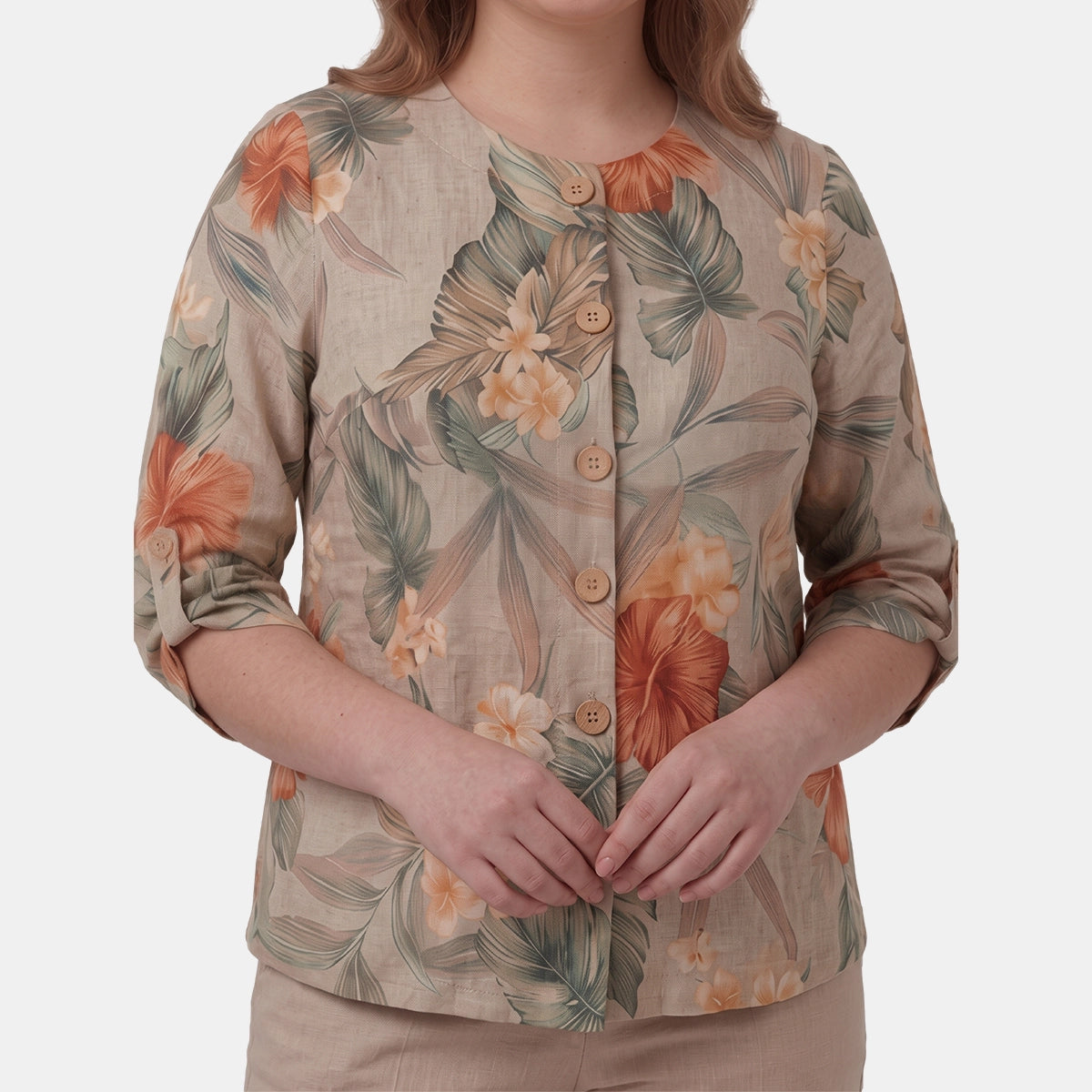 Saco estampado cuello redondo con elevador taniana Curvy