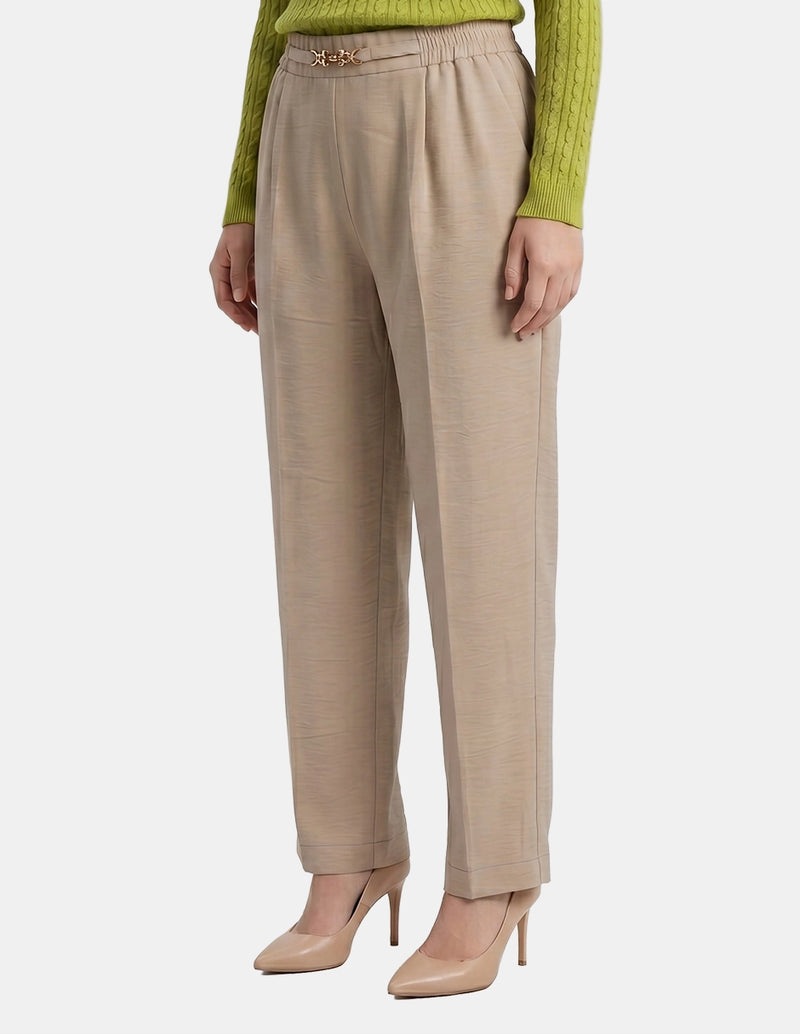 Pantalón recto beige con herraje Idris