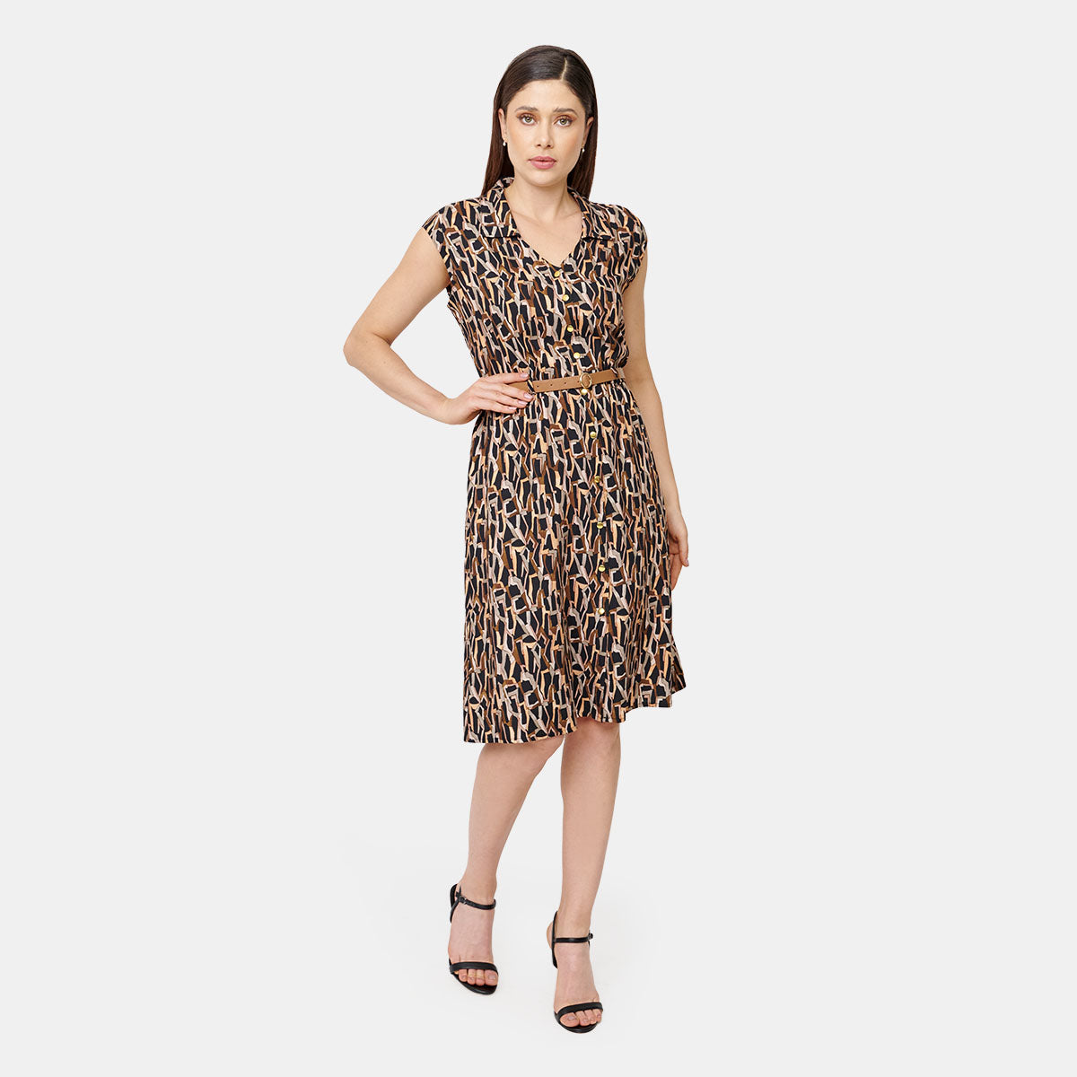 Vestido estampado con cunturón Vitos
